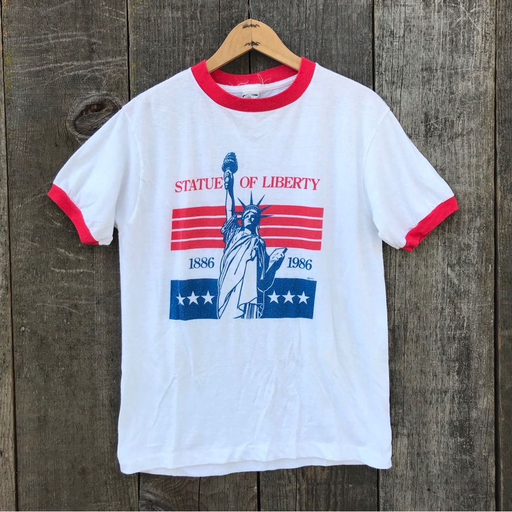 Vintage 1986 Statue of Liberty Centennial Ringer Tee USA Made Medium-Large
